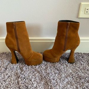 Brown suede high heel booties